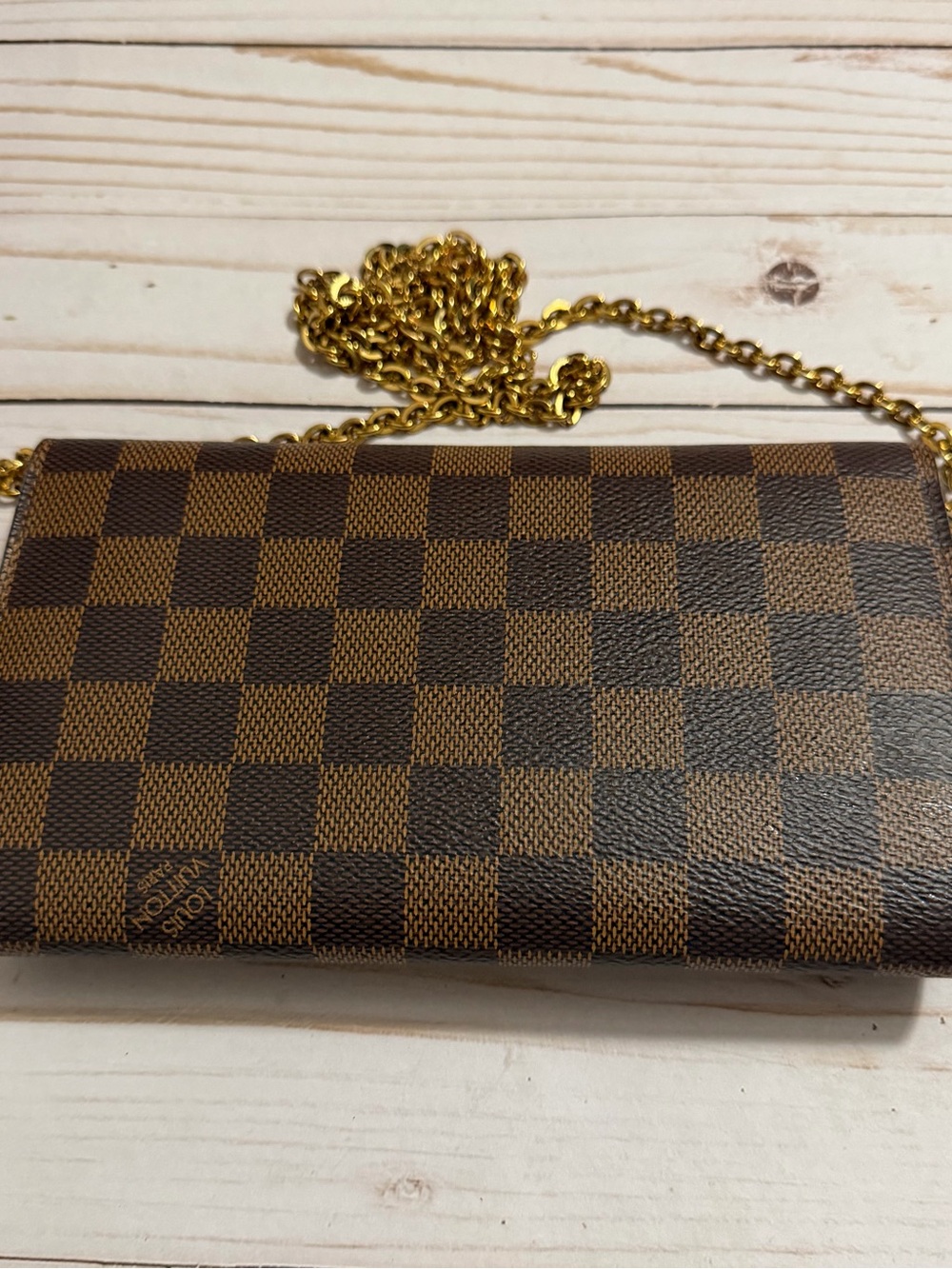 Louis Vuitton Brown Damier Ebene Crossbody Wallet with Gold Chain - Picture 5 of 10